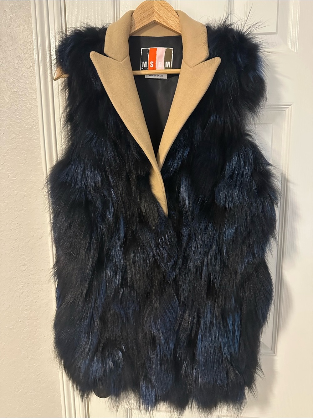 MSGM Genuine Fur Vest with Camel Collar/Back